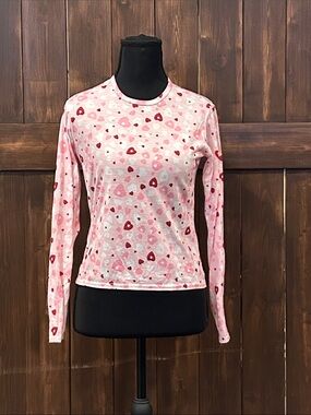 Girls Pink Heart-Print Long Sleeve Top